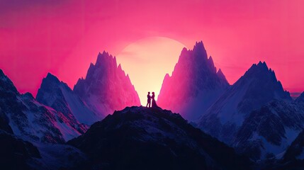 Dramatically jagged mountain peaks glowing with the last rays of sunlight
