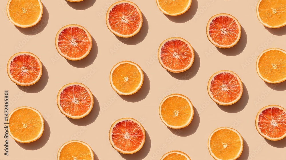 Poster oranges on top of table with pink surface next to them