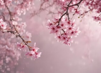 Obraz premium Abstract pink sakura petals gently falling against a softly blurred background of cherry blossoms , art, whimsical