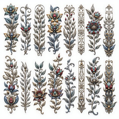 Set of vintage floral decorative elements. Ornate swirls and scrolls. Collection of ornamental elements for design