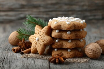 Fototapeta premium Gingerbread Star and Cookies: Rustic Christmas Bakery Delight