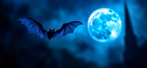 Fototapeta premium A Mysterious Night Scene Featuring a Bat Silhouetted Against the Moon's Glow