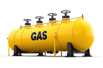 Yellow gas storage tank with valves