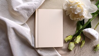 blank bookmark book mockup creme off white white beige fabric flowers product design read reading