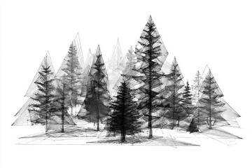 Fototapeta premium Abstract grayscale illustration of a forest scene.