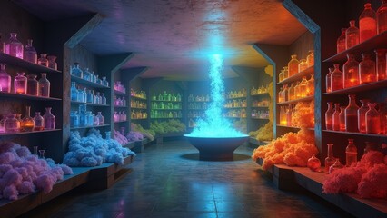Neon bookshelf art scene