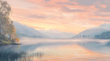Fototapeta premium Serene waterscape with mountains reflecting in a tranquil lake