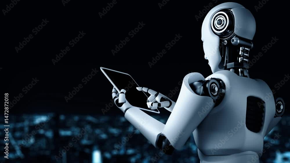 Poster futuristic robot artificial intelligence huminoid ai transportation analytic technology development 