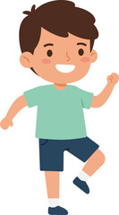 Obraz premium Happy boy playing outdoors in casual summer clothes smiling and raising hand with joy vector illustration 