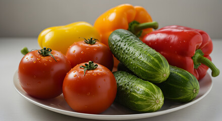 Vibrant Freshness: A Colorful Still Life of Garden Vegetables and Juicy Drops