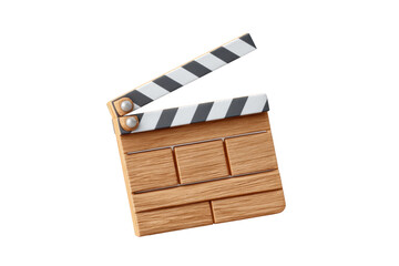 Fototapeta premium PNG Wooden movie clapperboard with black and white stripes isolated on black background