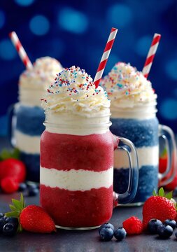 Refreshing Red, White and Blue Milkshakes Perfect for Summer Gatherings and Festive Celebrations