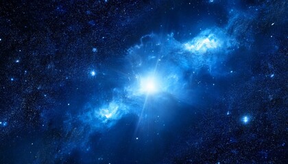 Obraz premium cosmic background of a blue nebula with a cluster of bright stars