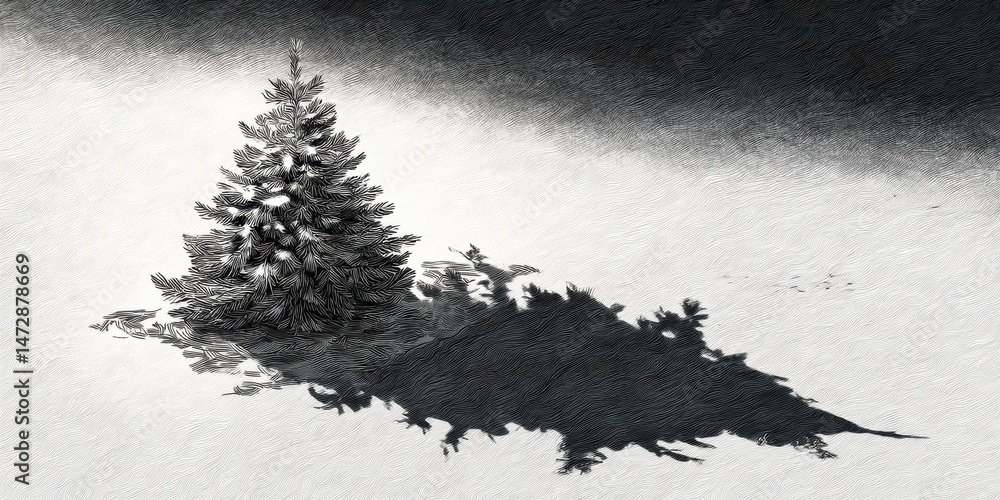 Poster monochromatic depiction of a tree and its shadow.