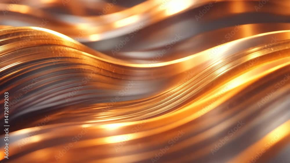 Poster shimmering copper waves and metallic texture create shiny abstract visual effect of elegance.