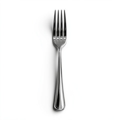 Stainless steel fork against white background