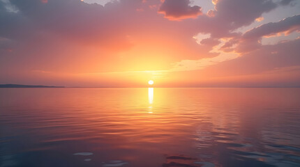 Obraz premium Stunning Sunset Over Calm Sea with Vibrant Sky Reflections