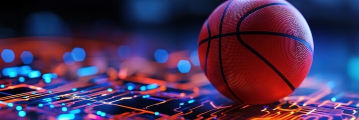 basketball on computer circuitry for technology and analytics in sports