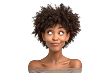 PNG Playful young african female with curly hair and earrings