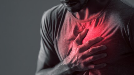 Person clutching chest, experiencing heart pain symptoms