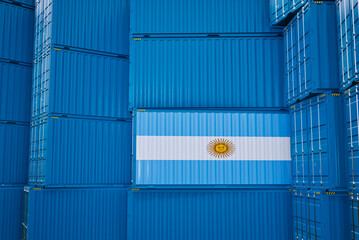 Cargo shipping container with argentina flag, shipping and freight transportation of argentina concept.