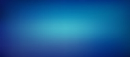 Abstract blue gradient background with bright center point. Cool horizontal illustration. Blurred studio wall or wallpaper with light color in the center. Art & Illustration