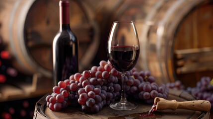 Red wine bottle glass grapes wine cellar