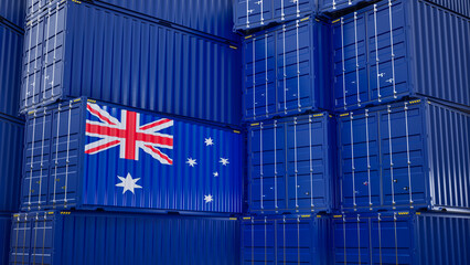 Cargo shipping container with Australian flag, shipping and freight transportation of Australia...