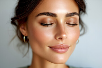 Naklejka premium Freshly waxed skin showcasing a glowing, smooth texture under soft lighting for clean beauty inspiration. Luxurious close-up woman skin illuminated by soft light, smooth skin texture