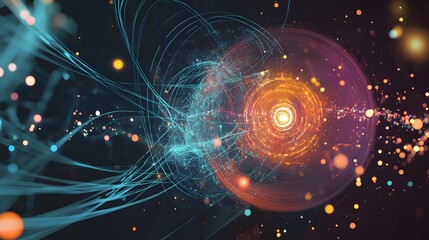Obraz premium Celestial Sphere: A luminous depiction of a celestial sphere, bursting with intricate details of data flow, cosmic energy, and the interconnectedness of the universe.