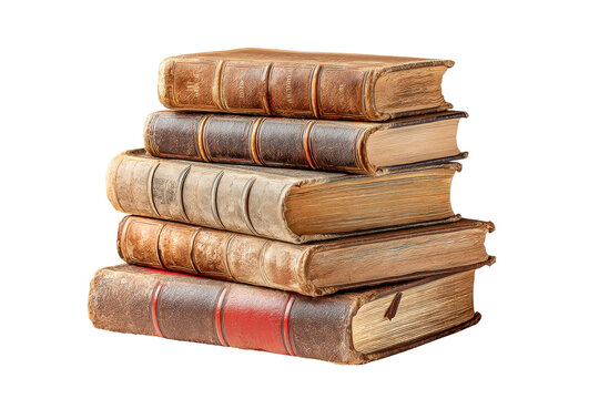 PNG Stack of vintage leather-bound books with antique textures and worn pages