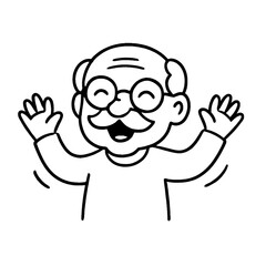 Happy Senior Man Cartoon Line Art Vector