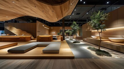 Design workshop that emphasizes stark contrasts between materials textures and forms The space features monochromatic models and full scale prototypes showcasing bold architectural statements