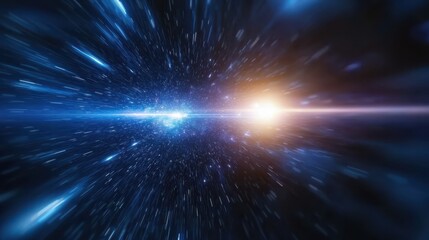 Naklejka premium A burst of bright light and stars creates a sense of fast movement through outer space, evoking speed and cosmic travel.