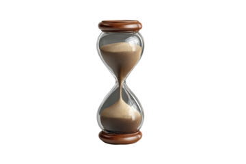 PNG Classic wooden hourglass with flowing sand on black background