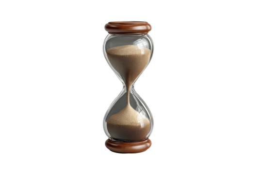 PNG Classic wooden hourglass with flowing sand on black background