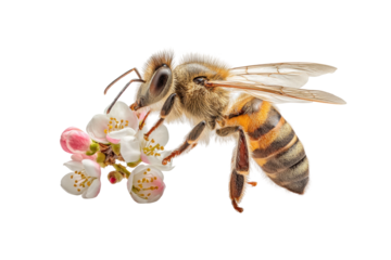 PNG Macro view of honeybee pollinating white and pink apple blossom