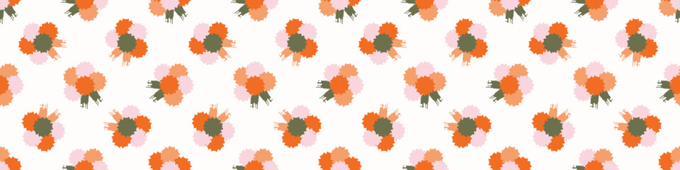Simple whimsical modern floral abstract border shape seamless pattern. Trendy pastel color banner with hand drawn playful style for edging trim, wash tape and summer texture ribbon background.
