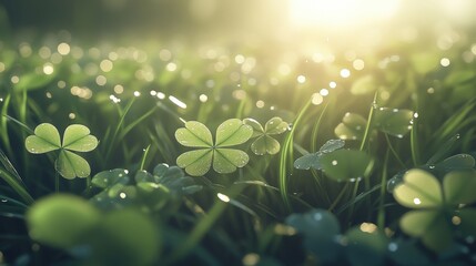 Close-up view of vibrant clover leaves in a grassy field.