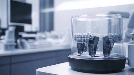 Naklejka premium Dental Clinic Plastic Prosthesis and Orthodontic Equipment for Oral Care