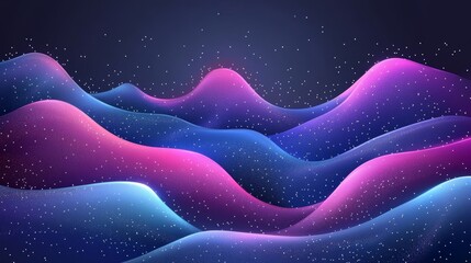 A black background is dynamically crossed by flowing abstract colorful waves