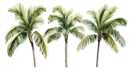Obraz premium A tall palm tree and smaller palms rendered in watercolor painting style