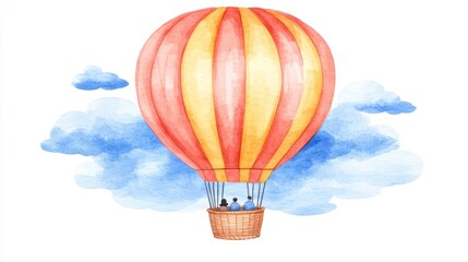 Fototapeta premium A watercolor depiction of a hot air balloon floating through the air