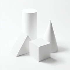 white geometric shapes on white background, blank without textures