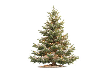 Fototapeta premium PNG Snow-dusted christmas tree with sparkling lights and green foliage