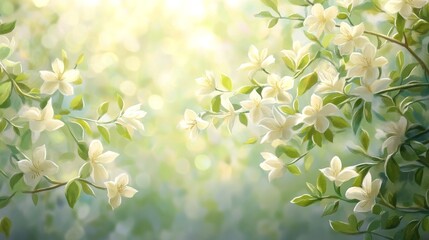 Obraz premium This watercolor floral painting showcases an assortment of delicate blooms and lush green foliage