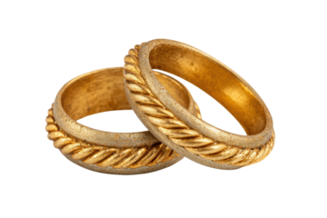 PNG Elegant twisted gold rings against black background