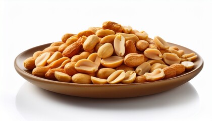 roasted peanuts on plate isolated white background