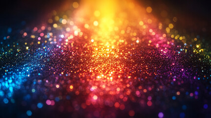 A blur of colorful rainbow crystal light leaks on a black background, creating a defocused, multicolored retro film lens flare with bokeh effects, perfect for adding a dreamy, vintage analog photo ove