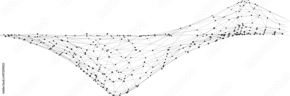 Poster Dots connected by lines. Abstract wave. Minimalist mesh. Abstract polygonal shape.